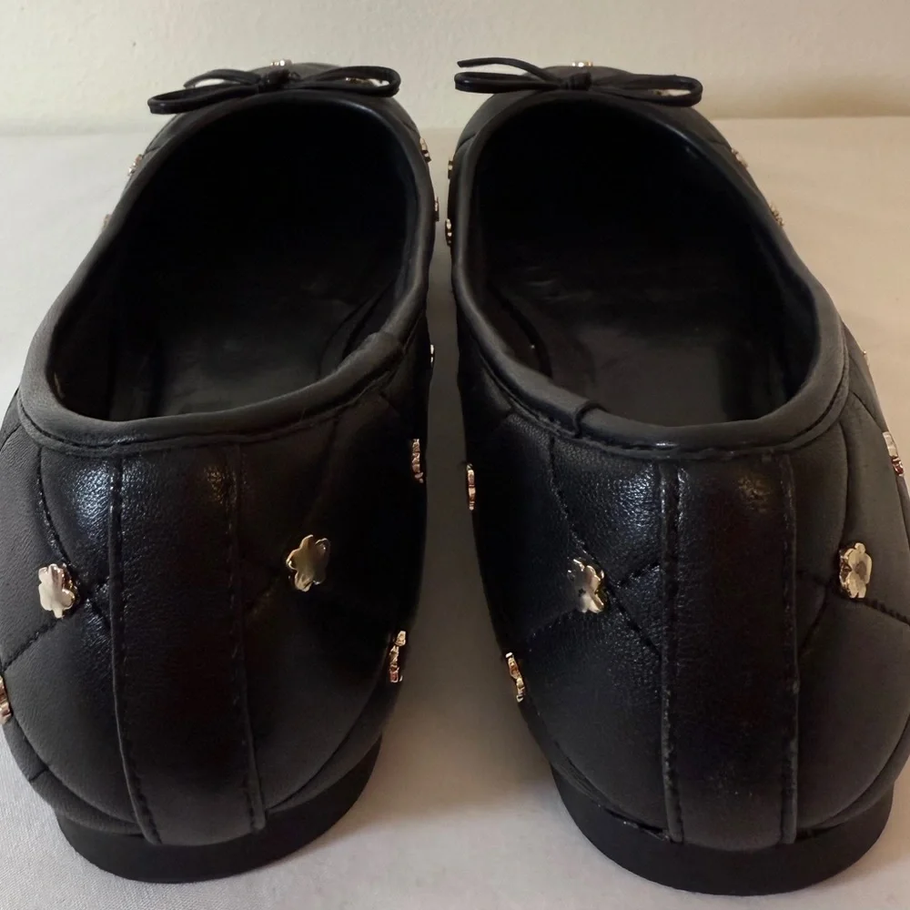 Ted Baker Libban Black Quilted Gold Magnolia Ballerina Flats Size 37 7 SKU 0024 - Picture 5 of 13